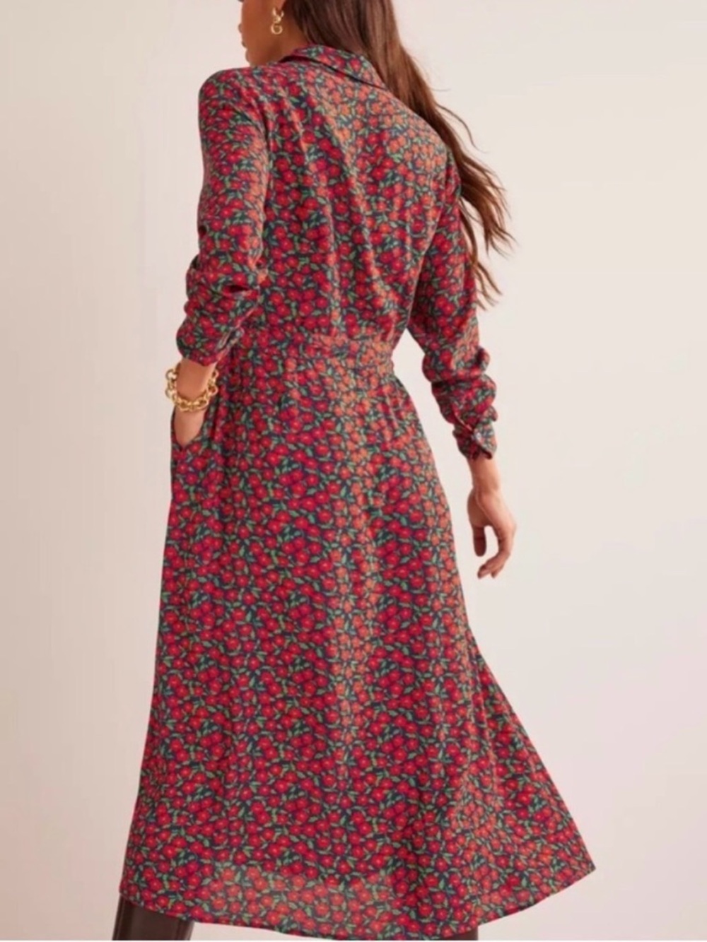 NWT Boden Kate Midi Shirt Dress Floral Long Sleeve Midi Dress